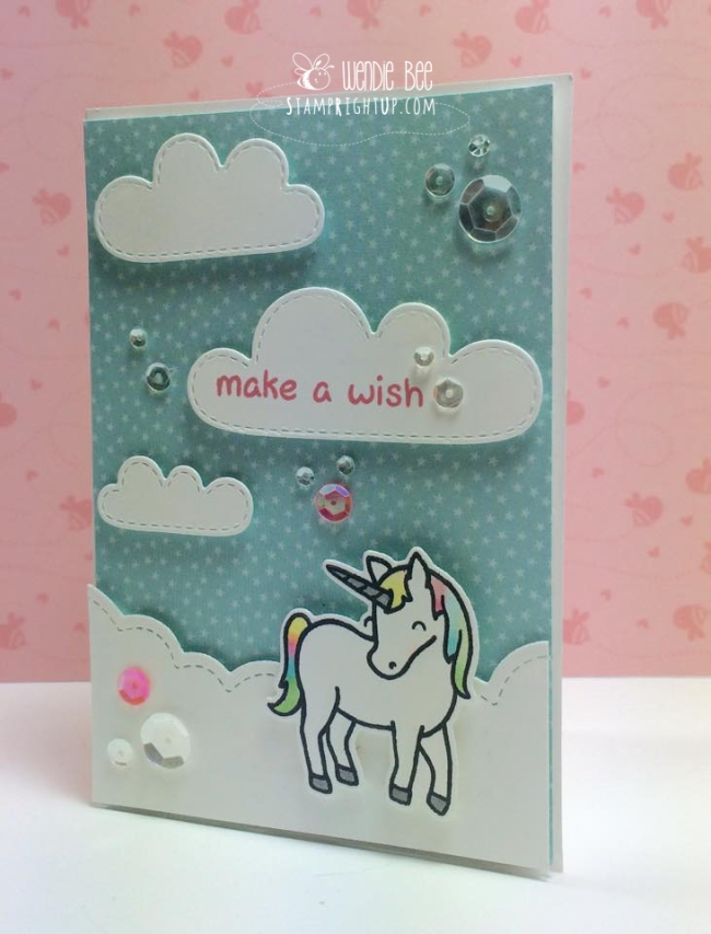 Lawn Fawn Critters Ever After Unicorn in Puffy Clouds by Wendie Bee of Stamp Right Up